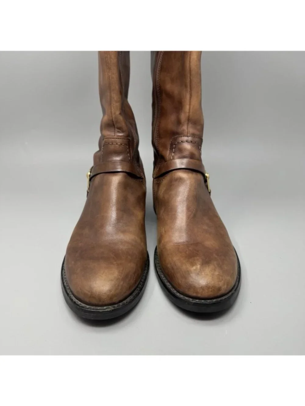 Ecco Hobart Harness Tall Brown Leather Riding Boots Women's Size 7.5 US